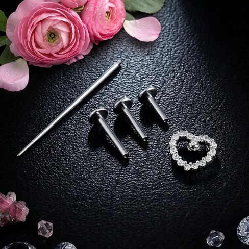 3PCS Ashley Piercing Lip Jewelry with Guide Pin, Heart Titanium 20g Flat Back Earrings, Internally Threaded Flat Back Earrings, for Ragus/Nose/Auricle/Lip/ear Cartilage Piercings in Saudi Arabia