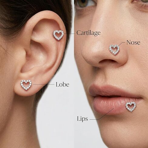 3PCS Ashley Piercing Lip Jewelry with Guide Pin, Heart Titanium 20g Flat Back Earrings, Internally Threaded Flat Back Earrings, for Ragus/Nose/Auricle/Lip/ear Cartilage Piercings in Saudi Arabia