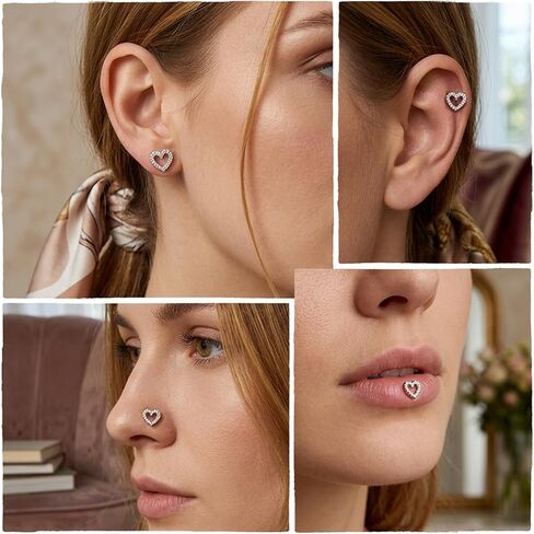 3PCS Ashley Piercing Lip Jewelry with Guide Pin, Heart Titanium 20g Flat Back Earrings, Internally Threaded Flat Back Earrings, for Ragus/Nose/Auricle/Lip/ear Cartilage Piercings in Saudi Arabia