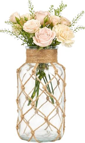 500ml Clear Glass Vase with Rope Wrapping Vintage Apothecary Jar Bud Vase for Home Decor Wedding Centerpiece Table Decorations Glass Flower Bottle (Not Include Flowers) in Kuwait