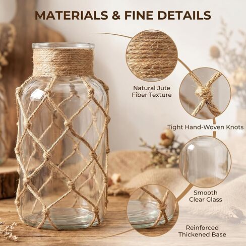 500ml Clear Glass Vase with Rope Wrapping Vintage Apothecary Jar Bud Vase for Home Decor Wedding Centerpiece Table Decorations Glass Flower Bottle (Not Include Flowers) in Kuwait