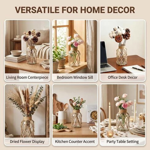 500ml Clear Glass Vase with Rope Wrapping Vintage Apothecary Jar Bud Vase for Home Decor Wedding Centerpiece Table Decorations Glass Flower Bottle (Not Include Flowers) in Kuwait