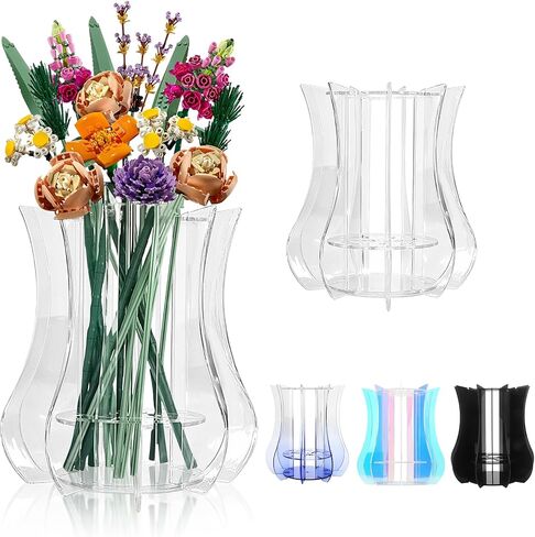 Vase for Lego Flowers Bouquet, for Mom, Acrylic Display Holder Compatible with Lego Botanical Collections Roses Sunflowers, for Lego Flower Building Set Lovers, Crystal Clear in Saudi Arabia