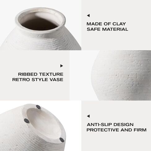 Ceramic Large Rustic Round Vase-11.8" Beige Pottery Textured White Ceramic Vase-Big Terracotta Vase Large Vases for Decor Living Room, Farmhouse Decor, Bedroom, Bathroom-(Off-White) in Saudi Arabia