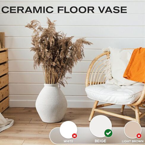 Ceramic Large Rustic Round Vase-11.8" Beige Pottery Textured White Ceramic Vase-Big Terracotta Vase Large Vases for Decor Living Room, Farmhouse Decor, Bedroom, Bathroom-(Off-White) in Saudi Arabia