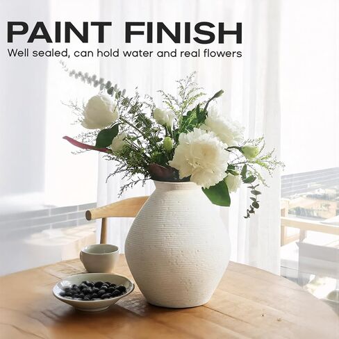 Ceramic Large Rustic Round Vase-11.8" Beige Pottery Textured White Ceramic Vase-Big Terracotta Vase Large Vases for Decor Living Room, Farmhouse Decor, Bedroom, Bathroom-(Off-White) in Saudi Arabia
