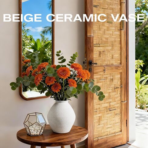 Ceramic Large Rustic Round Vase-11.8" Beige Pottery Textured White Ceramic Vase-Big Terracotta Vase Large Vases for Decor Living Room, Farmhouse Decor, Bedroom, Bathroom-(Off-White) in Saudi Arabia