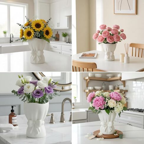 Lvases Bow Knot Ceramic Flower Vase, Textured Frosted Speckled White Minimalist Vases for Home Decor Bedroom Living Room Table Centerpiece in Saudi Arabia