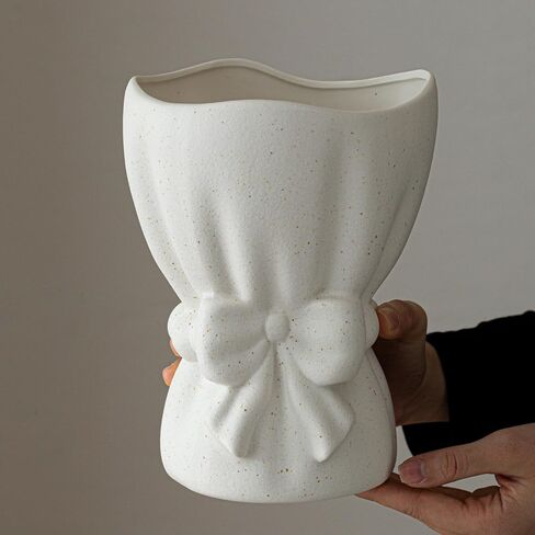 Lvases Bow Knot Ceramic Flower Vase, Textured Frosted Speckled White Minimalist Vases for Home Decor Bedroom Living Room Table Centerpiece in Saudi Arabia