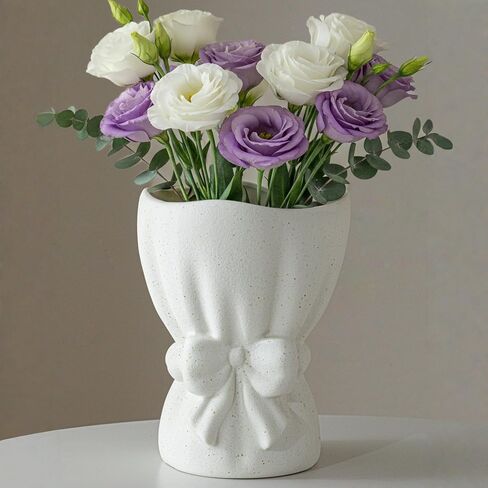 Lvases Bow Knot Ceramic Flower Vase, Textured Frosted Speckled White Minimalist Vases for Home Decor Bedroom Living Room Table Centerpiece in Saudi Arabia