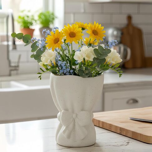 Lvases Bow Knot Ceramic Flower Vase, Textured Frosted Speckled White Minimalist Vases for Home Decor Bedroom Living Room Table Centerpiece in Saudi Arabia