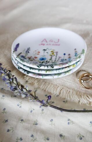 Personalized Wedding Jewelry Dish, Custom Ceramic Wildflower Ring Holder With Initials and Date for Couple in Kuwait