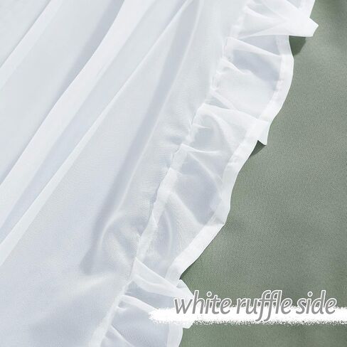 PONY DANCE Sage Green Curtains with Ruffle Sheer 95 Inches Long for Girls Bedroom, Shabby Chic Style Double-Layer Drapes for Nursery/Living Room/Apartment/Dorm/Kids Rooms, 2 Panels, 52" W x 95" L in Saudi Arabia