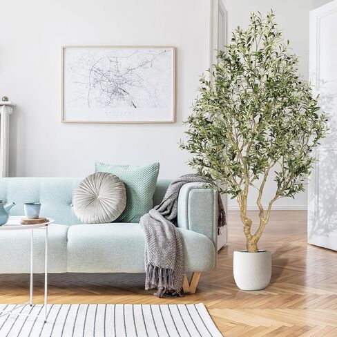 FEELEAD Faux Olive Tree 8ft, Tall Olive Trees Artificial Indoor with Natural Looking Trunk and Lifelike Fruits, Large Fake Olive Tree for Modern Home Office Decor in Saudi Arabia
