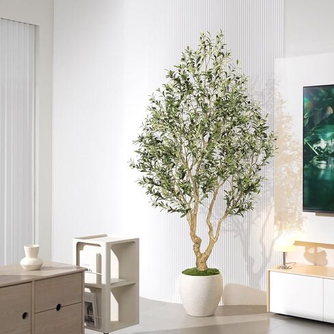FEELEAD Faux Olive Tree 8ft, Tall Olive Trees Artificial Indoor with Natural Looking Trunk and Lifelike Fruits, Large Fake Olive Tree for Modern Home Office Decor in Saudi Arabia