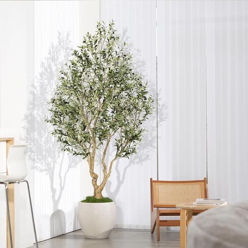 FEELEAD Faux Olive Tree 8ft, Tall Olive Trees Artificial Indoor with Natural Looking Trunk and Lifelike Fruits, Large Fake Olive Tree for Modern Home Office Decor in Saudi Arabia