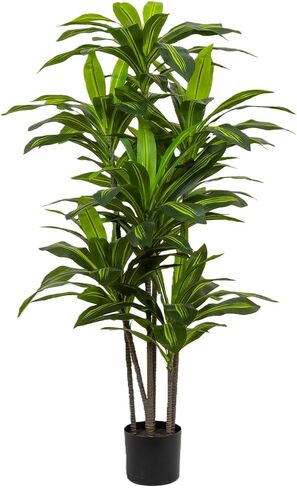 4ft Dracaena Artificial Plant - Large Tropical Indoor Fake Tree with Lifelike Leaves - Tall Faux Floor Plant in Pot for Home Office Living Room Decor in Saudi Arabia