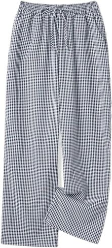 Women Lace Up Elastic Waist Wide Leg Pants Casual Loose Elastic Plaid Trousers with Pockets in Saudi Arabia