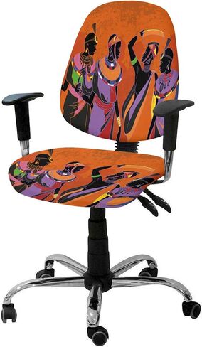 African Women 2 Pieces Computer Office Chair Covers Set,Stretchable Desk Rotating Chair Seat Cushion Slipcover Decorative Protectors Back Cover Tribal Ethnic Bohemian Native American Indian Orange in Saudi Arabia