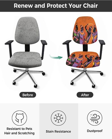 African Women 2 Pieces Computer Office Chair Covers Set,Stretchable Desk Rotating Chair Seat Cushion Slipcover Decorative Protectors Back Cover Tribal Ethnic Bohemian Native American Indian Orange in Saudi Arabia