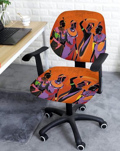 African Women 2 Pieces Computer Office Chair Covers Set,Stretchable Desk Rotating Chair Seat Cushion Slipcover Decorative Protectors Back Cover Tribal Ethnic Bohemian Native American Indian Orange in Saudi Arabia