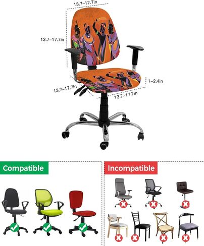 African Women 2 Pieces Computer Office Chair Covers Set,Stretchable Desk Rotating Chair Seat Cushion Slipcover Decorative Protectors Back Cover Tribal Ethnic Bohemian Native American Indian Orange in Saudi Arabia