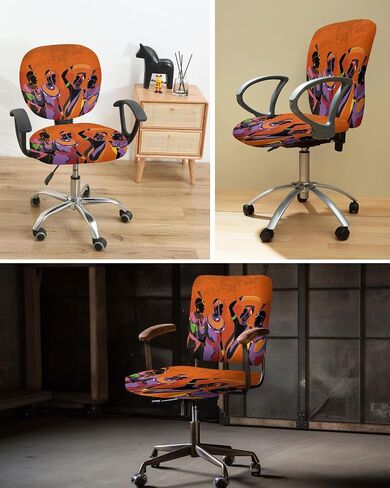 African Women 2 Pieces Computer Office Chair Covers Set,Stretchable Desk Rotating Chair Seat Cushion Slipcover Decorative Protectors Back Cover Tribal Ethnic Bohemian Native American Indian Orange in Saudi Arabia