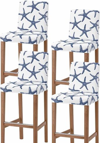 Navy Blue Starfish Coastal Bar Stool Covers - Stretch Dining Chair Covers Set of 4, Nautical Summer Beach Sea Bar Chair Cover Removable Counter Stool Pub Chairs Slipcovers Protectors in Saudi Arabia