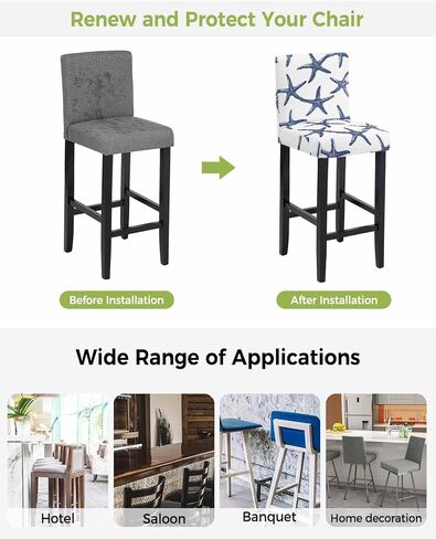 Navy Blue Starfish Coastal Bar Stool Covers - Stretch Dining Chair Covers Set of 4, Nautical Summer Beach Sea Bar Chair Cover Removable Counter Stool Pub Chairs Slipcovers Protectors in Saudi Arabia