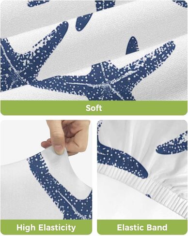Navy Blue Starfish Coastal Bar Stool Covers - Stretch Dining Chair Covers Set of 4, Nautical Summer Beach Sea Bar Chair Cover Removable Counter Stool Pub Chairs Slipcovers Protectors in Saudi Arabia