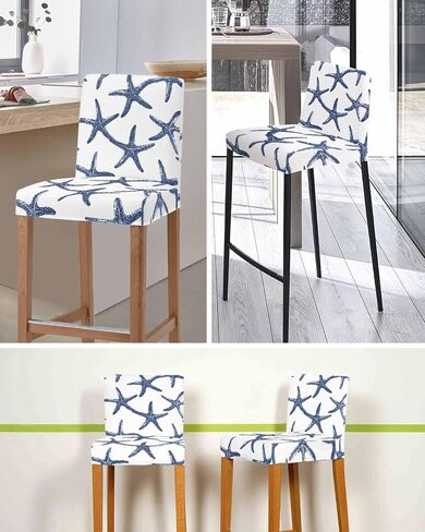Navy Blue Starfish Coastal Bar Stool Covers - Stretch Dining Chair Covers Set of 4, Nautical Summer Beach Sea Bar Chair Cover Removable Counter Stool Pub Chairs Slipcovers Protectors in Saudi Arabia