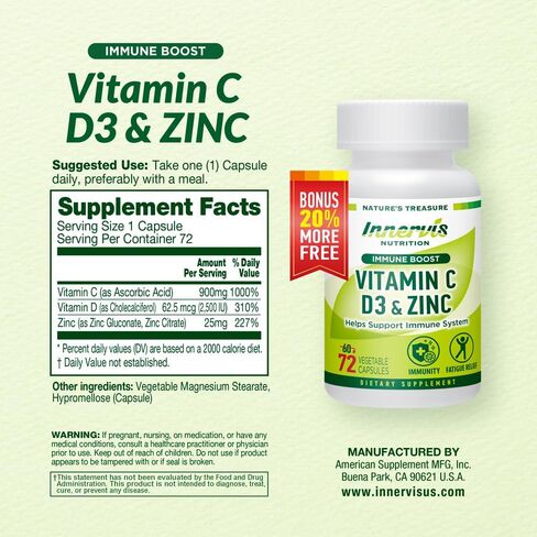 Immune Boost Complex – Vitamin C 900mg, D3 2,500 IU & Zinc 25mg for Immune System Support, 60 Veggie Caps | Innervis Nutrition in Saudi Arabia