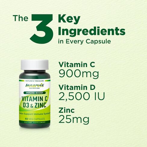Immune Boost Complex – Vitamin C 900mg, D3 2,500 IU & Zinc 25mg for Immune System Support, 60 Veggie Caps | Innervis Nutrition in Saudi Arabia