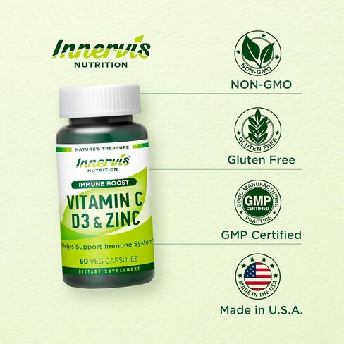 Immune Boost Complex – Vitamin C 900mg, D3 2,500 IU & Zinc 25mg for Immune System Support, 60 Veggie Caps | Innervis Nutrition in Saudi Arabia
