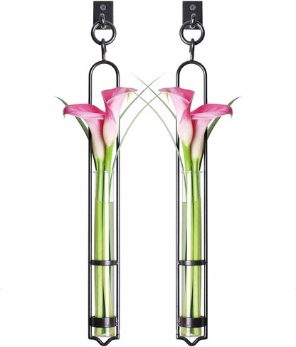 COURONNE CO. Florence Hanging Pendant Tube Vase with Wall Hook, Clear Glass Flower Holder, Wall Plant Hanger for House Decor, 16'' H, Pack of 2 in Saudi Arabia