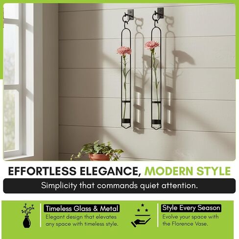 COURONNE CO. Florence Hanging Pendant Tube Vase with Wall Hook, Clear Glass Flower Holder, Wall Plant Hanger for House Decor, 16'' H, Pack of 2 in Saudi Arabia