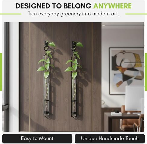 COURONNE CO. Florence Hanging Pendant Tube Vase with Wall Hook, Clear Glass Flower Holder, Wall Plant Hanger for House Decor, 16'' H, Pack of 2 in Saudi Arabia