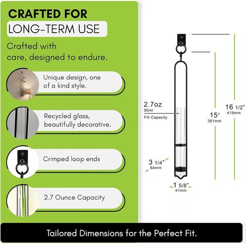 COURONNE CO. Florence Hanging Pendant Tube Vase with Wall Hook, Clear Glass Flower Holder, Wall Plant Hanger for House Decor, 16'' H, Pack of 2 in Saudi Arabia