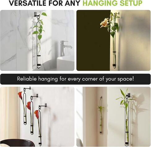COURONNE CO. Florence Hanging Pendant Tube Vase with Wall Hook, Clear Glass Flower Holder, Wall Plant Hanger for House Decor, 16'' H, Pack of 2 in Saudi Arabia