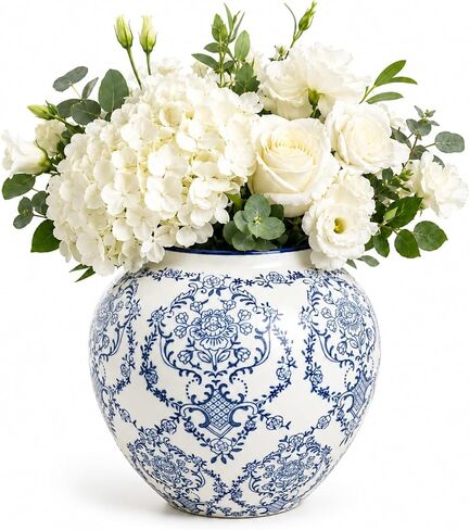Vintage Chinoiserie Vase,5.7Inch Ceramic Farmhouse Flower Pot,Ice Cracked Hand-Painted Blue and White Vases for Living Room Decor,Console Table Mantle,Chinoiserie Decor (Blue White-1) in Saudi Arabia