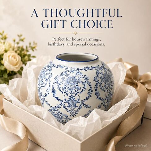 Vintage Chinoiserie Vase,5.7Inch Ceramic Farmhouse Flower Pot,Ice Cracked Hand-Painted Blue and White Vases for Living Room Decor,Console Table Mantle,Chinoiserie Decor (Blue White-1) in Saudi Arabia
