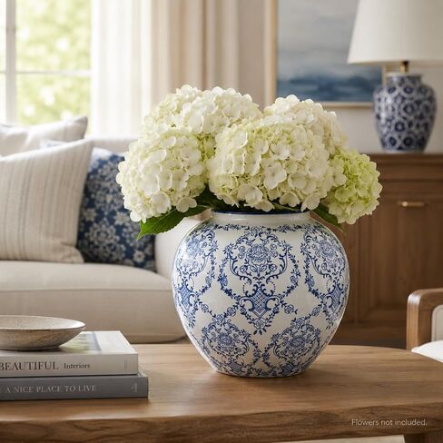 Vintage Chinoiserie Vase,5.7Inch Ceramic Farmhouse Flower Pot,Ice Cracked Hand-Painted Blue and White Vases for Living Room Decor,Console Table Mantle,Chinoiserie Decor (Blue White-1) in Saudi Arabia