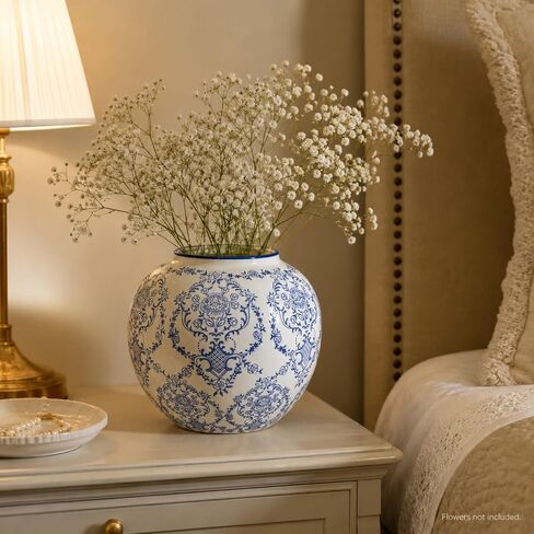Vintage Chinoiserie Vase,5.7Inch Ceramic Farmhouse Flower Pot,Ice Cracked Hand-Painted Blue and White Vases for Living Room Decor,Console Table Mantle,Chinoiserie Decor (Blue White-1) in Saudi Arabia