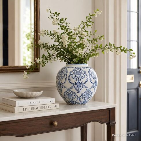 Vintage Chinoiserie Vase,5.7Inch Ceramic Farmhouse Flower Pot,Ice Cracked Hand-Painted Blue and White Vases for Living Room Decor,Console Table Mantle,Chinoiserie Decor (Blue White-1) in Saudi Arabia
