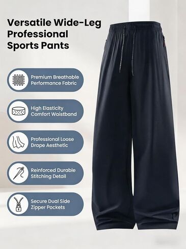 Women's Wide Leg Pants Casual Loose Fit Drawstring Elastic Waist Soft Breathable Fabric in Kuwait