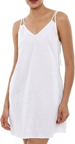 Women's Linen Mini Dress Summer Solid Dresses Sleeveless V Neck Casual Shift Sundress Backless with Pocket in Saudi Arabia
