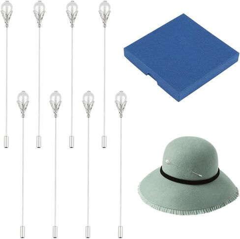 BENECREAT 8Pcs Hat Pin, Safety Pins Brooches Metal Brooch Pin Stick for Tie, Scarf, Western Cowboy Hats, Hair Accessories in Kuwait