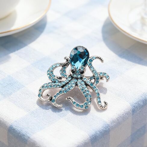1pc Sparkling Octopus Shape Brooch With Rhinestone Decor, Fashionable Clothing Accessory for Daily Wear, Cute Sea Animal Accesseries Gift in Kuwait