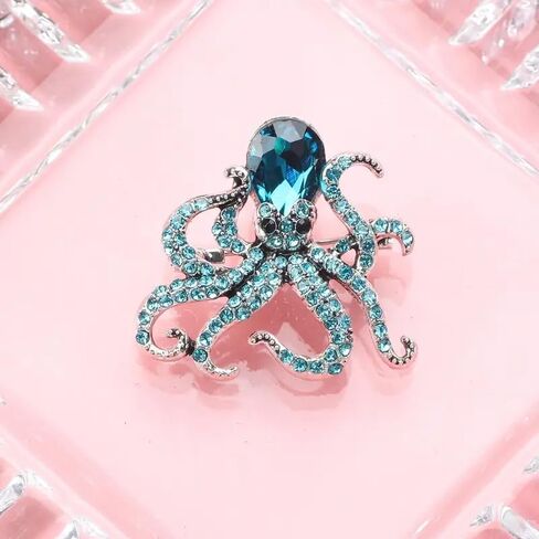 1pc Sparkling Octopus Shape Brooch With Rhinestone Decor, Fashionable Clothing Accessory for Daily Wear, Cute Sea Animal Accesseries Gift in Kuwait