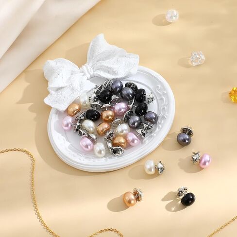 PATKAW 25PCS Pearl Buttons for Clothes, No Sew Brooch Pins Decorative Metal Safety Button Pin Removable Clips Secure Fasteners for Women Shirt Blouse Dress Sweater Wedding DIY Crafting Accessories in Kuwait